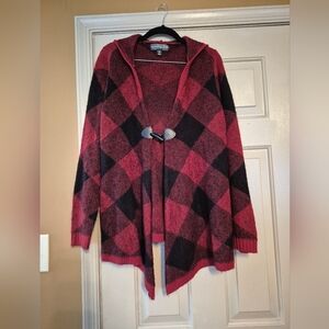Almost Famous Red and Black Plaid Cardigan